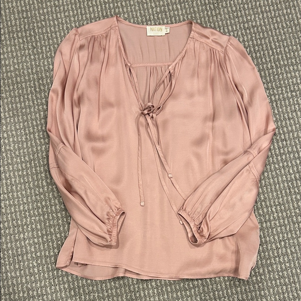 Nation LTD Dusty Rose Tie-Neck Blouse
